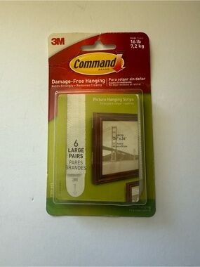 3M command brand picture hanging strips 6 large pairs 16lb
